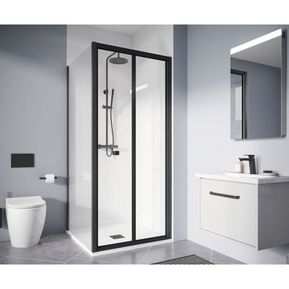 Lifestyle image of Crosswater Clear 6 Matt Black Bifold Shower Door - Closed